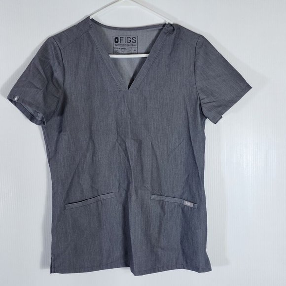 FIGS Scrubs Top Womens XS Gray Technical Stretch Short Sleeve V-Neck Pockets - Picture 1 of 7